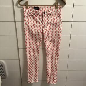 J.Crew Cropped Matchstick Jeans,White with Pink Floral Design size 24